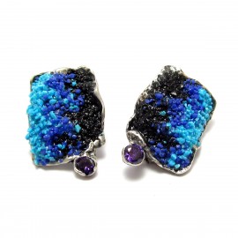 Unique silver earrings made of Turquoise and Amethyst - part of the Curved spaces collection