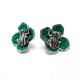Silver earrings Clovers with frogs and Malachite leaves