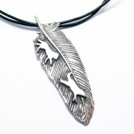 Feather with Wolves Necklace