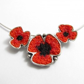 Handmade silver Dahlia necklace made of Turquoise, Coral and Charoit