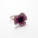 Unique silver tiny Poppy ring with leaves made of charoite
